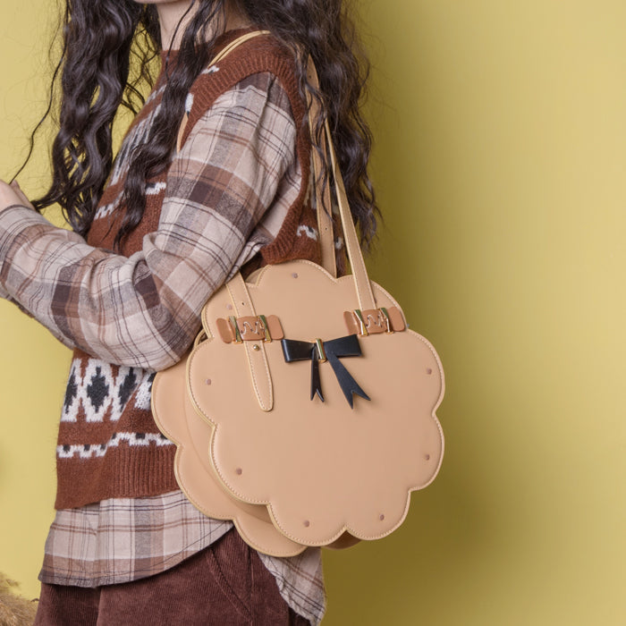 Milk Tea Bear - Toffee Cookie - Brown Kawaii Lolita shoulder bag with a cookie design and black bow - product detail 2