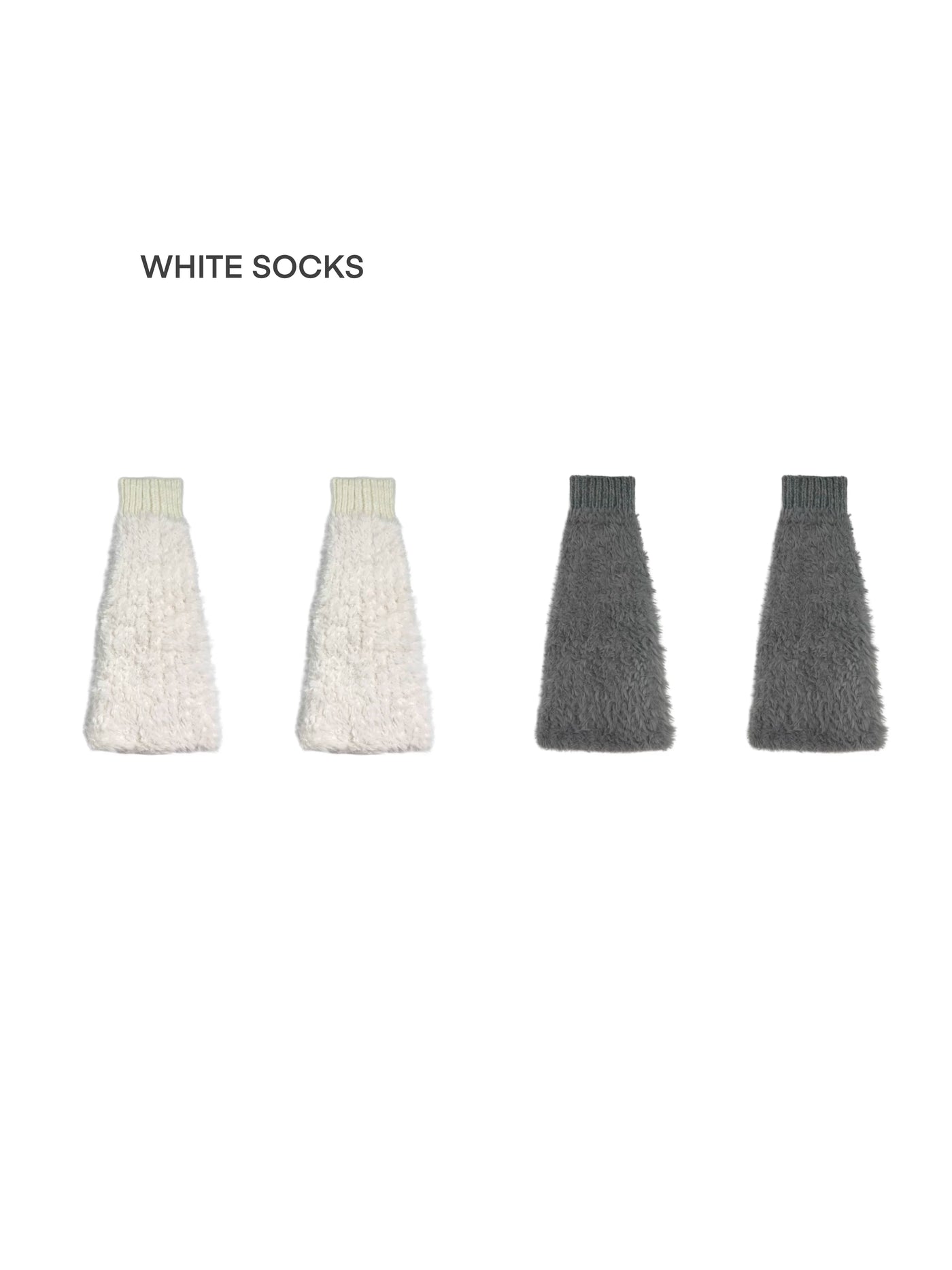 White Socks - Plush Slouch - Knitted Plush Leg Warmers with Ribbed Cuffs