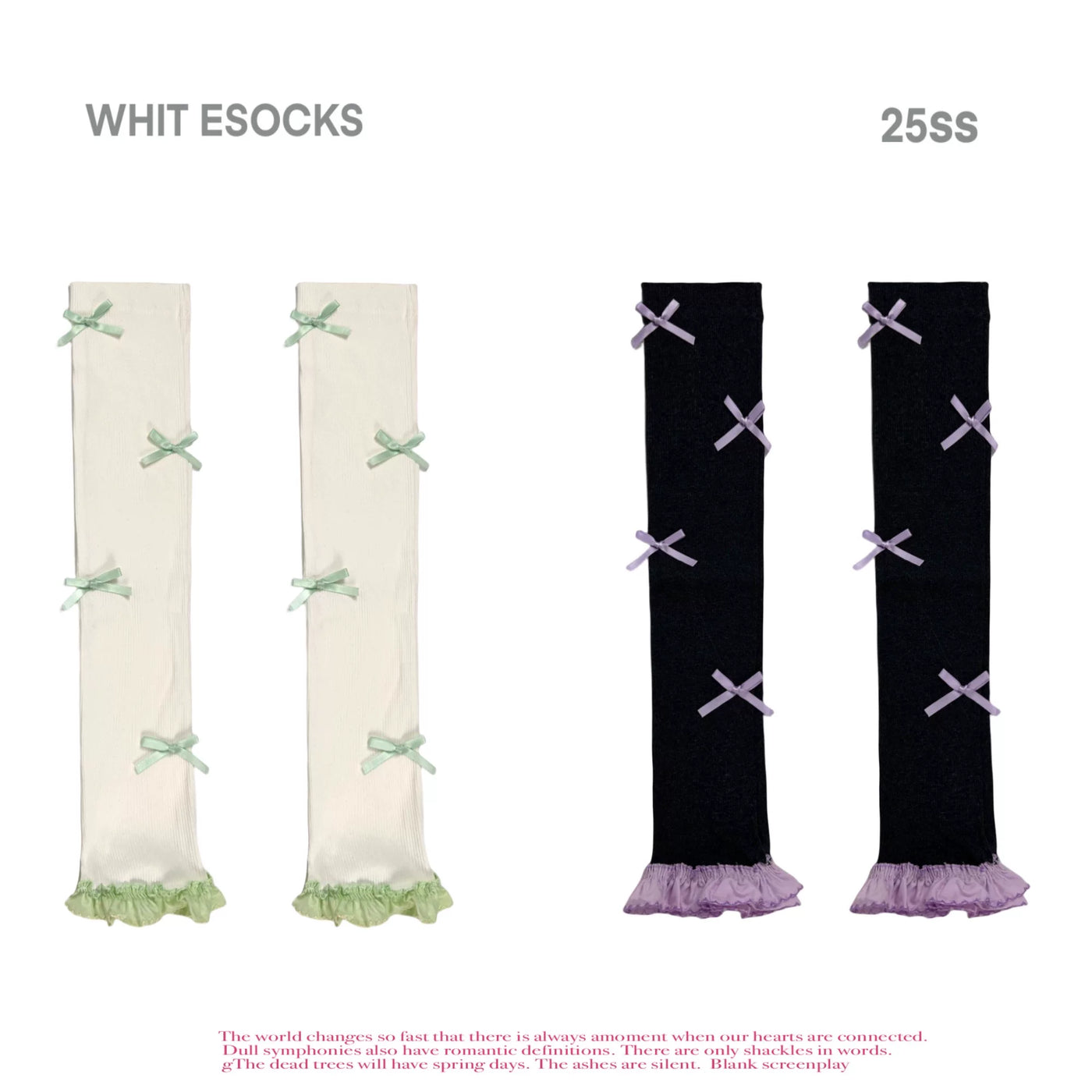White Socks - Ribbon Bow Slouches - Bow-Trimmed Slouch Leg Warmers with Ruffled Hem
