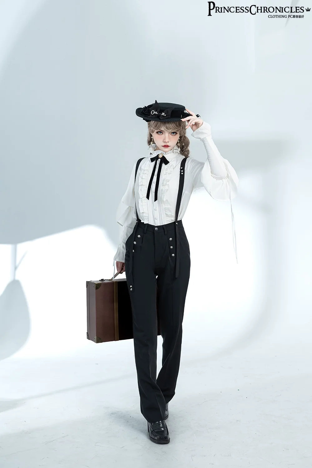 Princess Chronicles - Xuan Yin - Vintage Ouji Lolita White Shirt & Black Pants