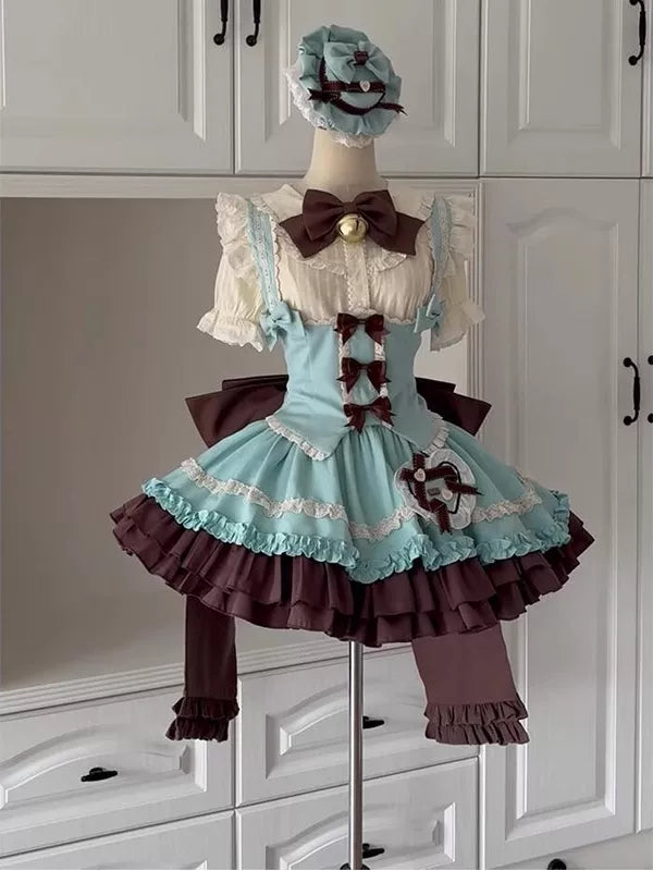 Creamy - Mint Chocolate Bell - Lolita Dress Set with a Bow and Train