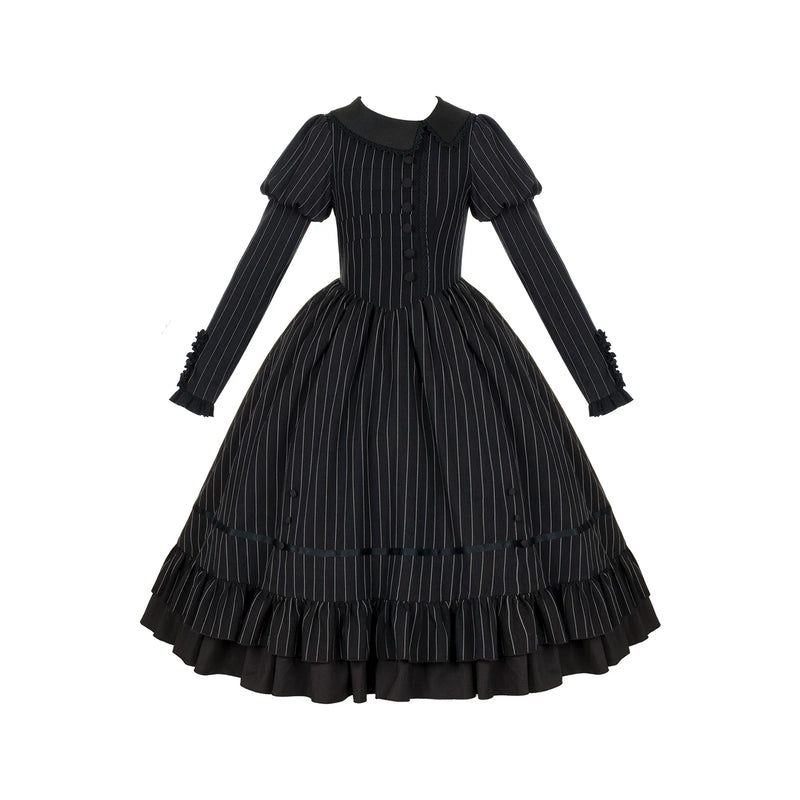 With PUJI - Silence Tonight - Classic Lolita OP Dress, Ruffle Trim detail view 9