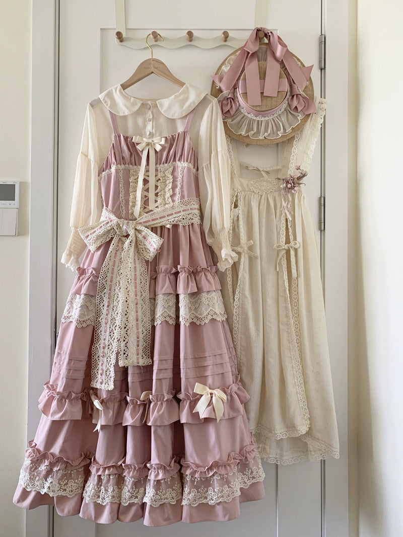 Qianmu - Lilianne - Elegant Lolita Ruffled Hem JSK Dress Multicolors