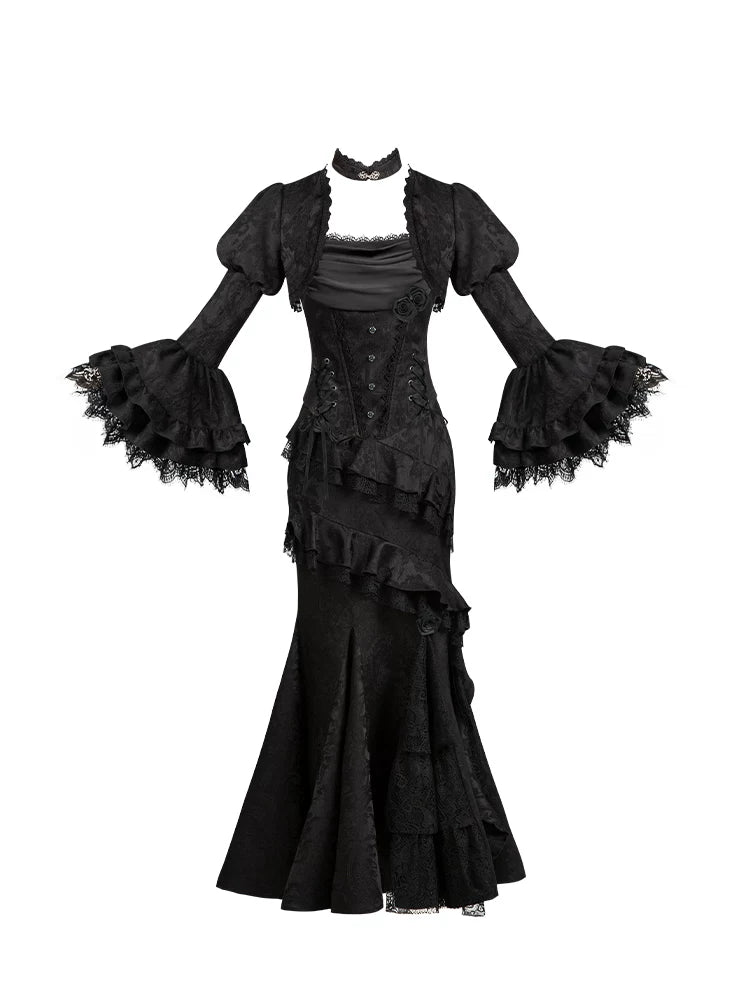 With PUJI - Twilight - Black Gothic Lolita Skirt Set, Witch-Inspired detail view 5