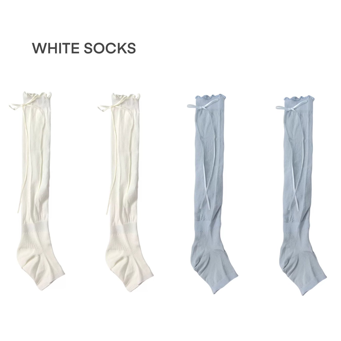 White Socks - Side Ribbon - Slouchy Calf Socks with Side Ribbon Ties