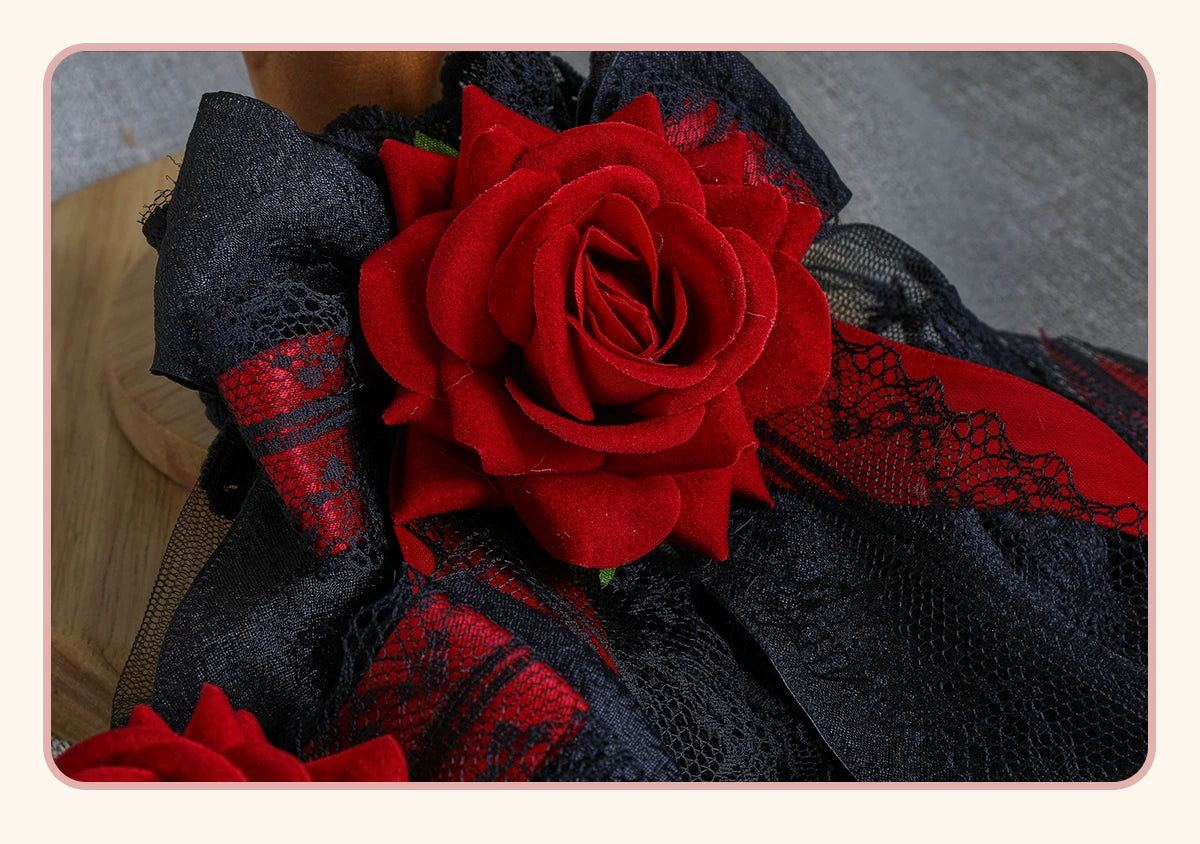 Stardust Rose - Rose Covenant - Lolita Accessories with Red Roses and Black Lace