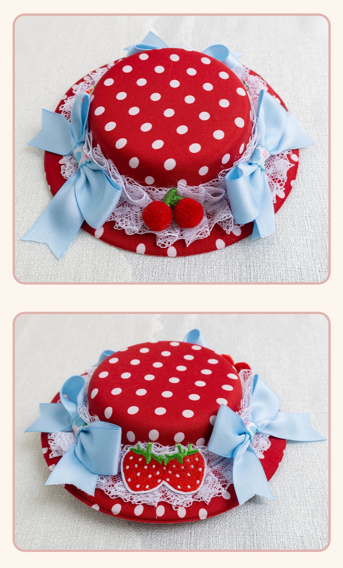 Stardust Rose - Strawberry Polka Dot - Six-Style Headwear Selection with Ice-Blue Ribbons