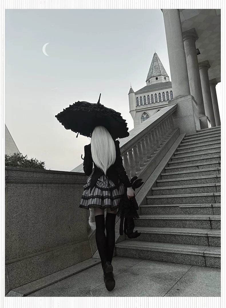 Baozi Pig - Witch's Shop - Gothic OP Dress with Corset-Style Bodice and Striped Skirt