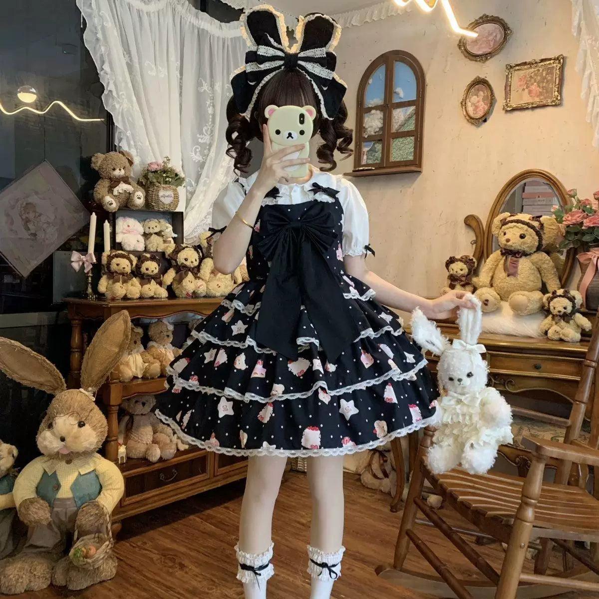 Sweetheart Dream Machine - Layered Sweet Dream - Lolita OP Dress with Tiered Ruffles and Bow Detail