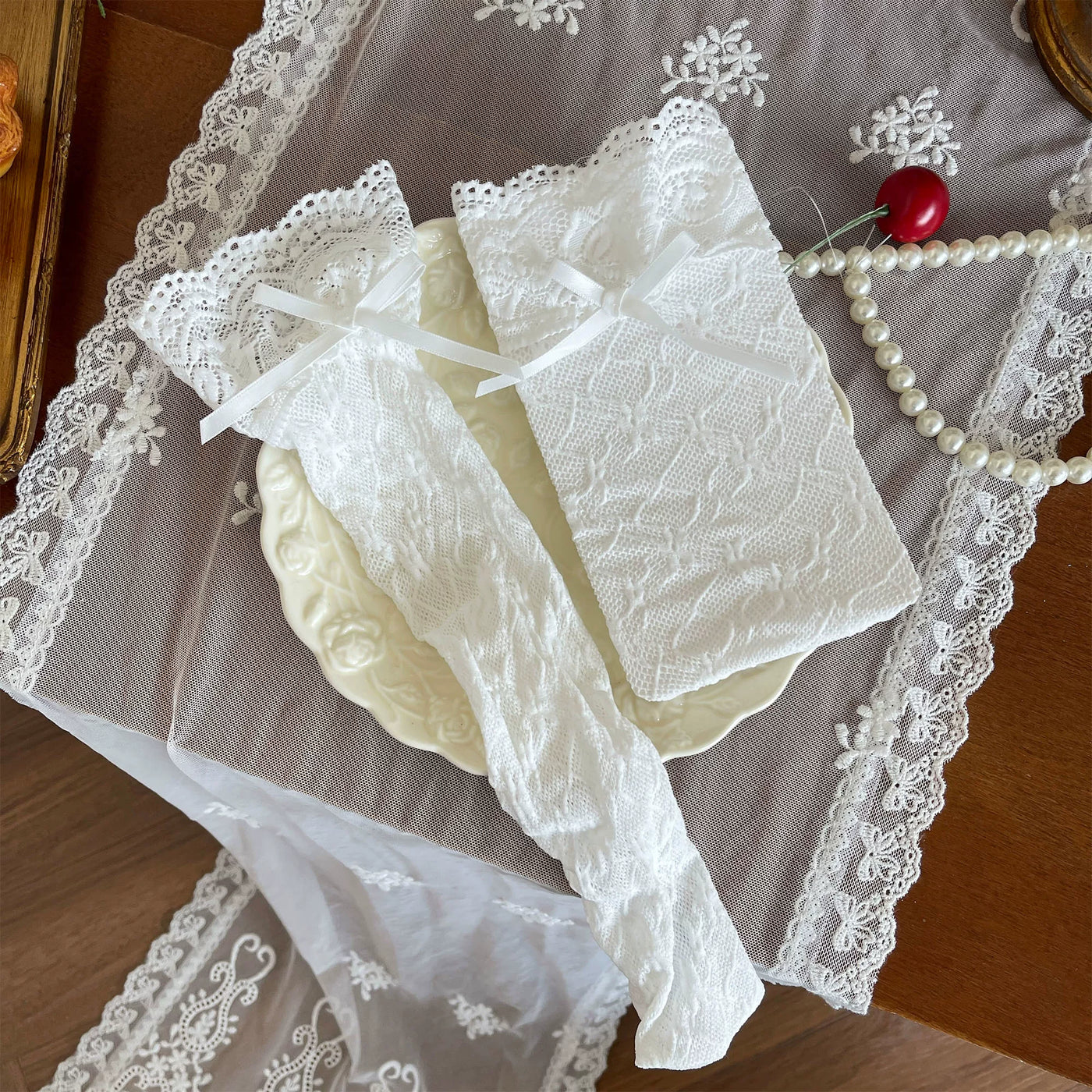 Sock Noble - Fairy Ruffle - White Lace Legwear with Layered Mesh