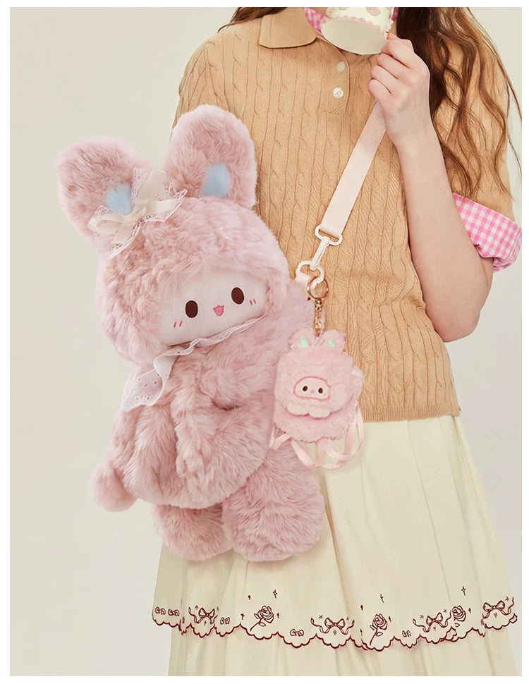 LambGuli - Rubitu Plush Friends - Pink Rabbit or White Lamb Plush Bag with Animal Motifs