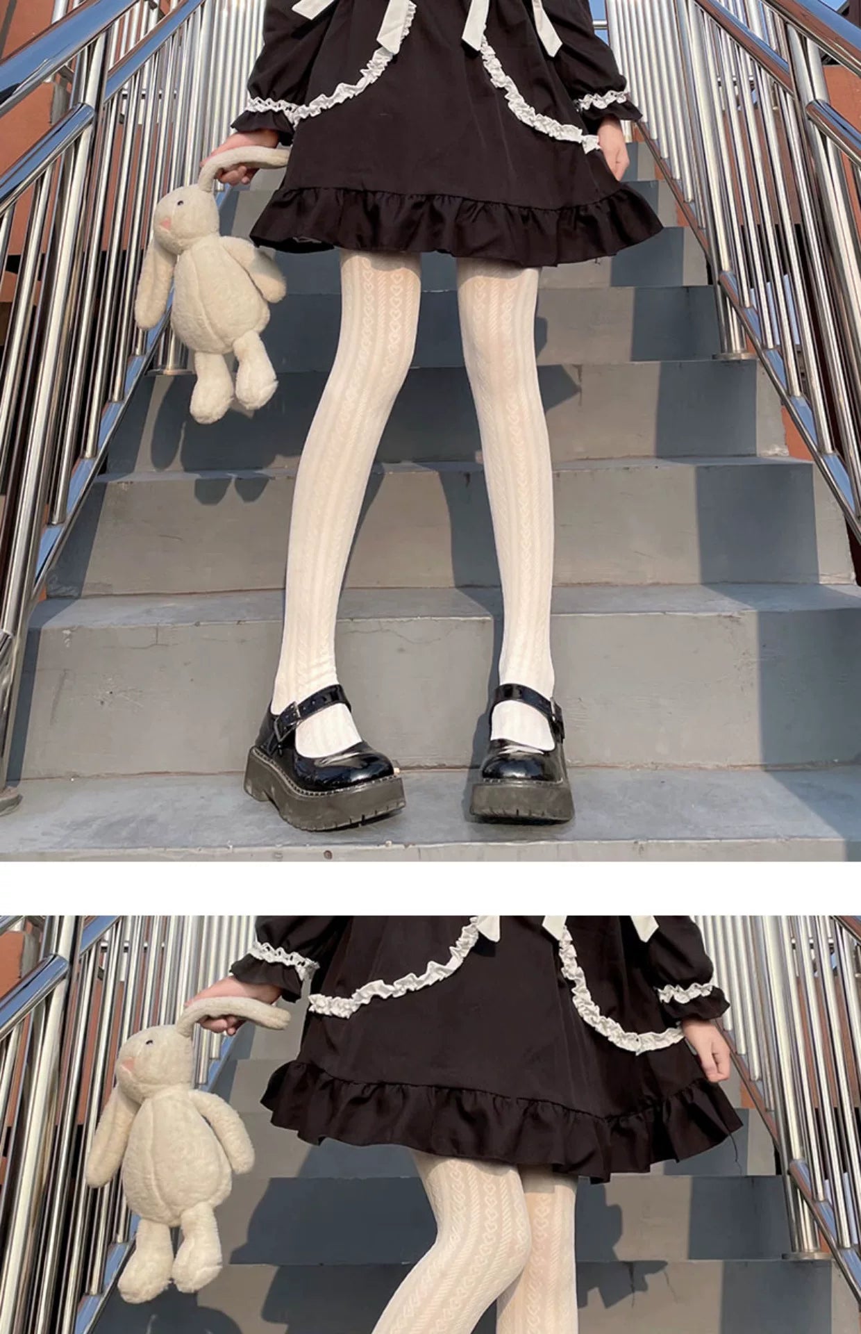 Floral Milk Cat - Milky Cable Motif - 140D velvet tights with a textured knit pattern