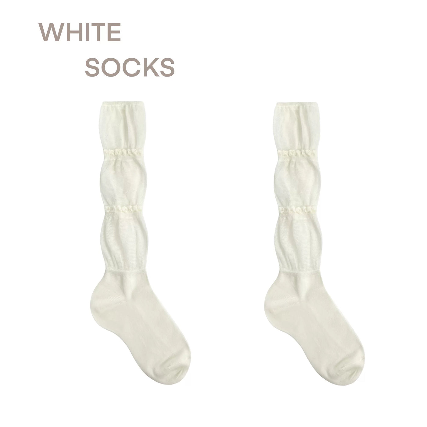 White Socks - Ruffle Slouch - Slouch Mid-Calf Socks with Ruffle Bands