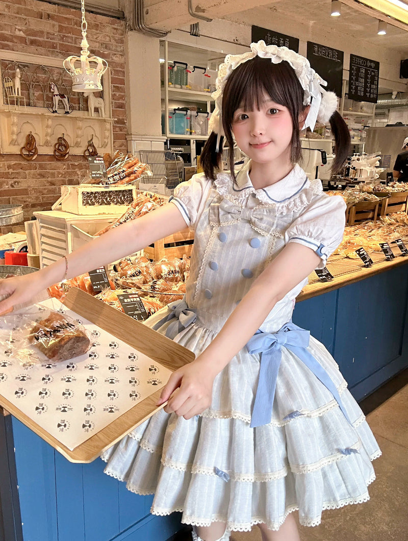 White Tea Story - Mian Mian Bing - Tiered cotton Lolita jumper skirt