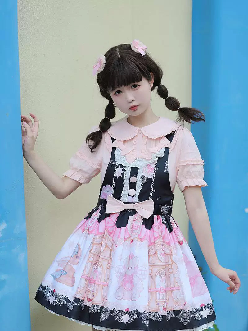 Sweetheart Dream Machine - Angel Bear - Short-Sleeve Blouse with a Ruffle-Trimmed Rounded Collar