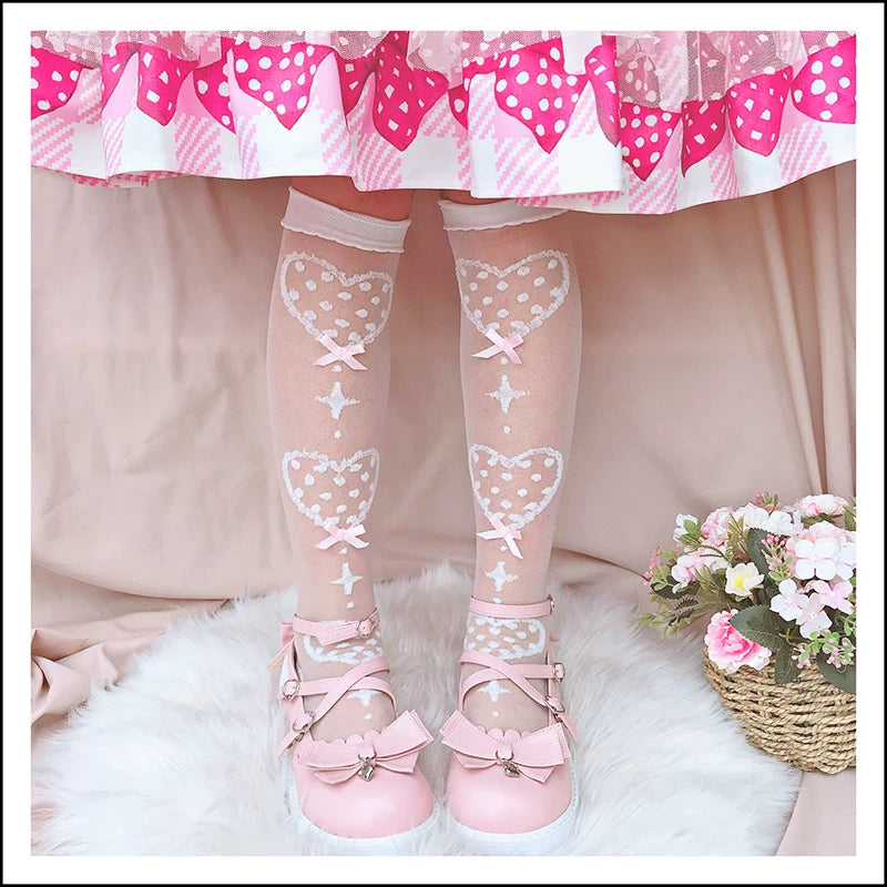 roji roji - Sweet Heartbeat - Over-the-Knee or Mid-Calf Socks with Heart Motifs