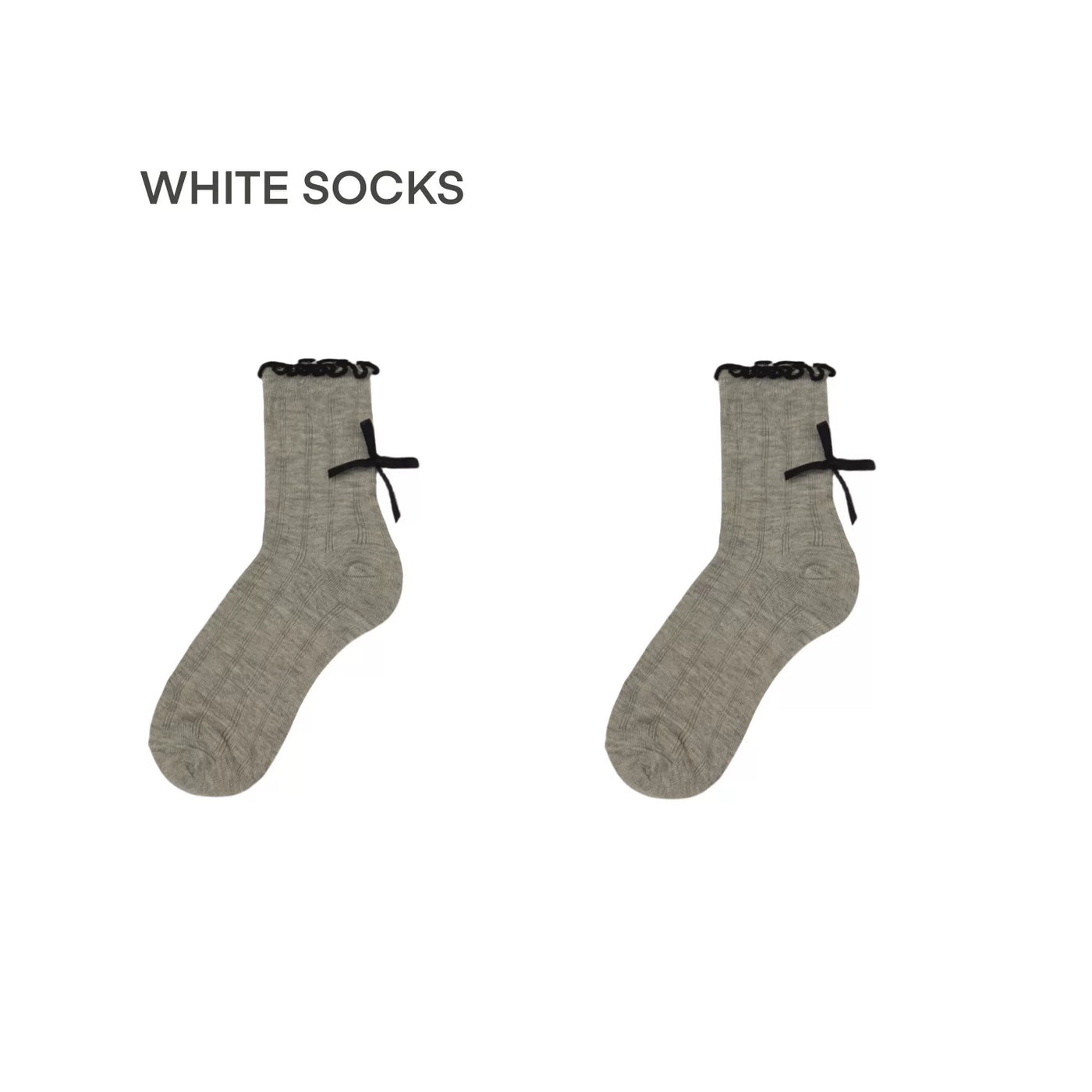 White Socks - Ballet Ribbon - Mid-Calf Socks with Lace Trim and Bow Detail