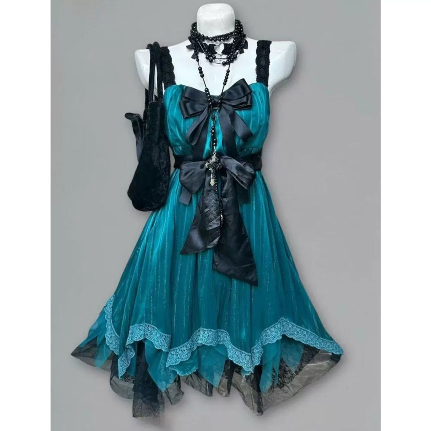Creamy - Vintage-Inspired Summer - Cardigan-Style Dress Two-Piece Set with Black Bow