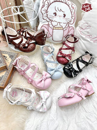 Sheep Puff - Lollipop - Mid-Low Heel Shoes with bow detailing - Low Heel Red (Oil PU) / 34