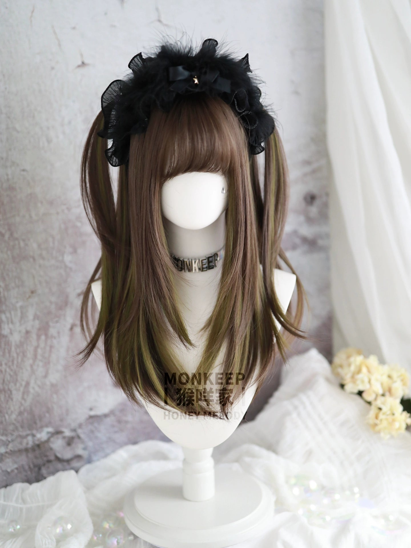 Spot MONKEEP Monkey Bajia, Sandwich Pie, Bangs Top Hair Piece Interlayer Highlighting Half Headgear Original Wig