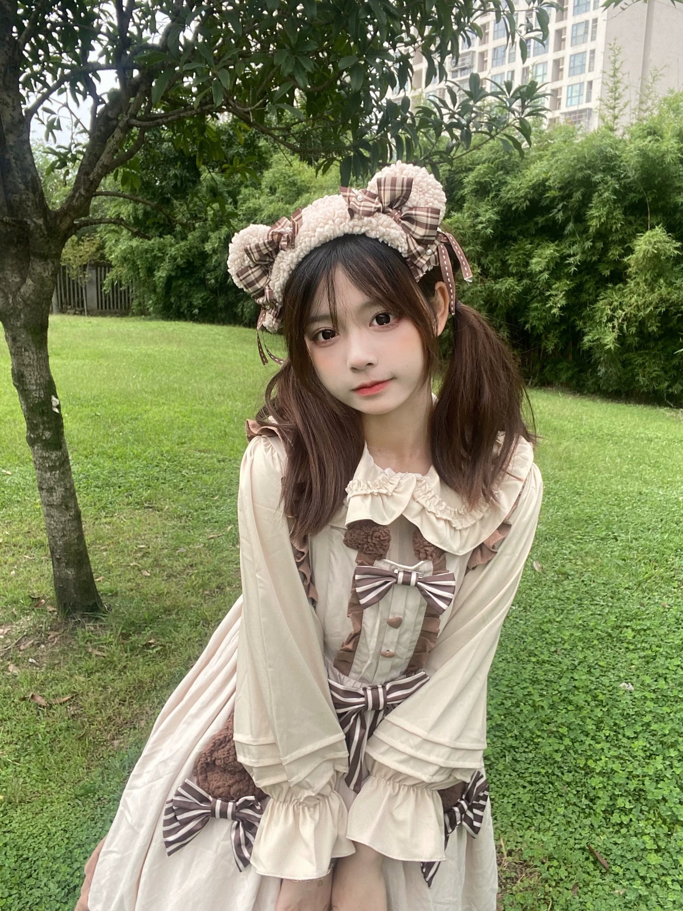 Tata Long Ear - Cocoa Bear - Cocoa Bear JSK with a Coordinated Ruffled Inner Layer