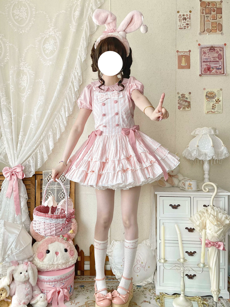 White Tea Story - Mian Mian Bing - Tiered cotton Lolita jumper skirt