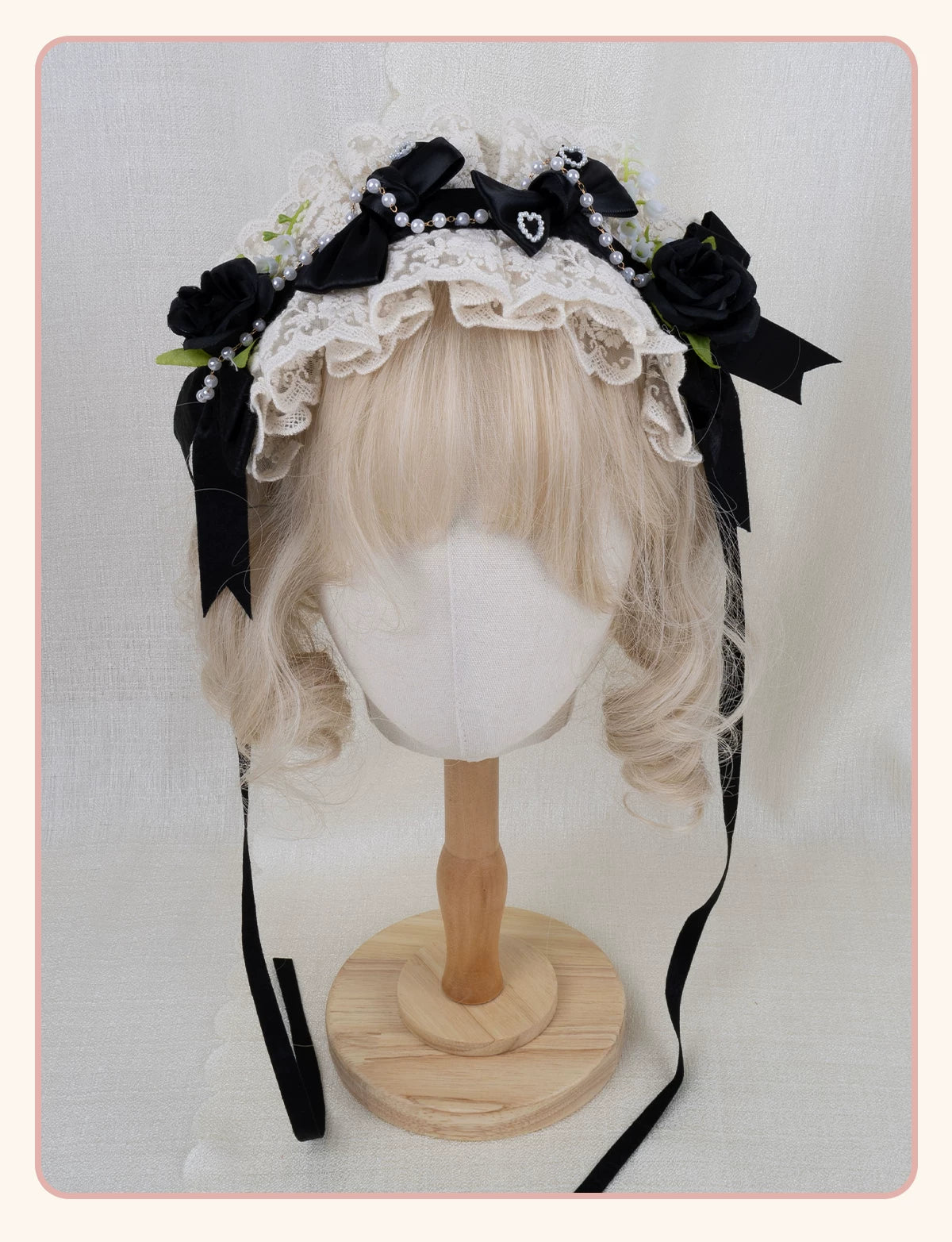 Stardust Rose - Rose Heart - Lace Headband with Rose and Heart Details