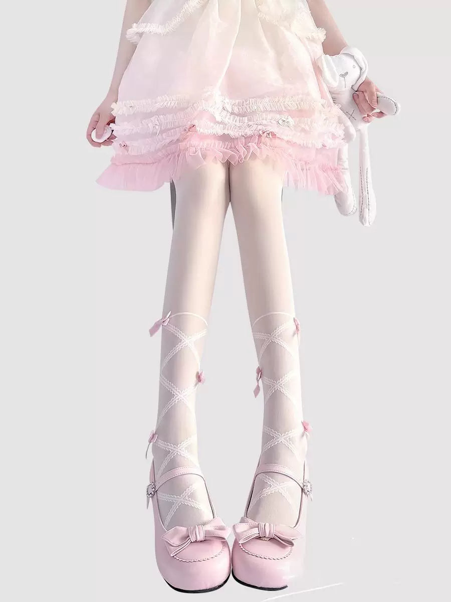 Fantasy Doll - Ballet Bow - Pink or Black Bow-Detail Tights