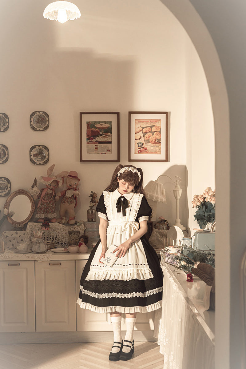 Your Princess - Maid Lolita Puff Sleeve Black Dress - OP Dress