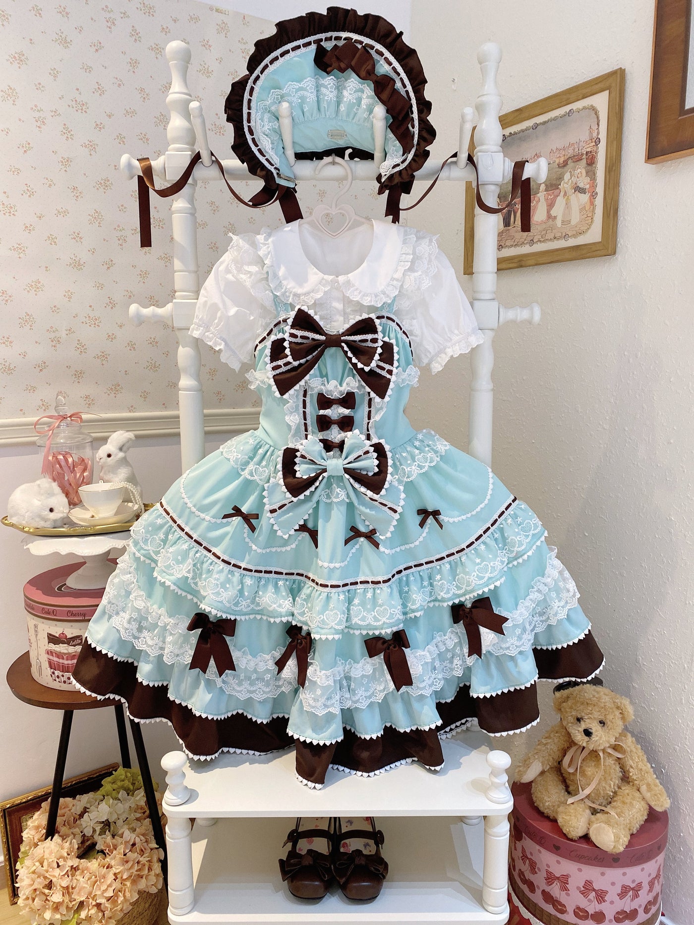 Fondant Cake - Summer Sweet Lolita JSK Dress, Tiered Ruffles and Bows (L M M) S / L M S) 42612:747552