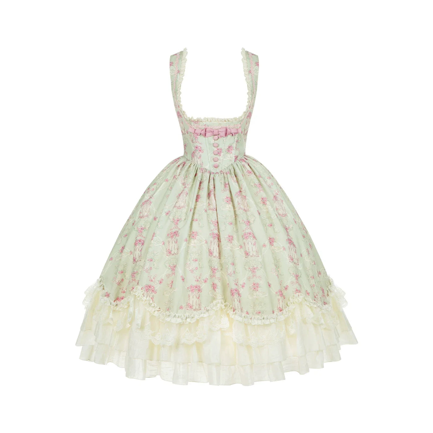 With PUJI - Wind Swept Roses - Classic Lolita Rose Printed Dress Set, Petal Hem