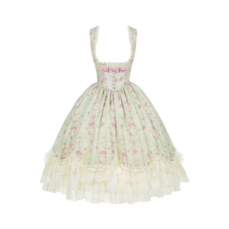 Wind Swept Roses - Classic Lolita Rose Printed Dress Set, Petal Hem JSK Only S