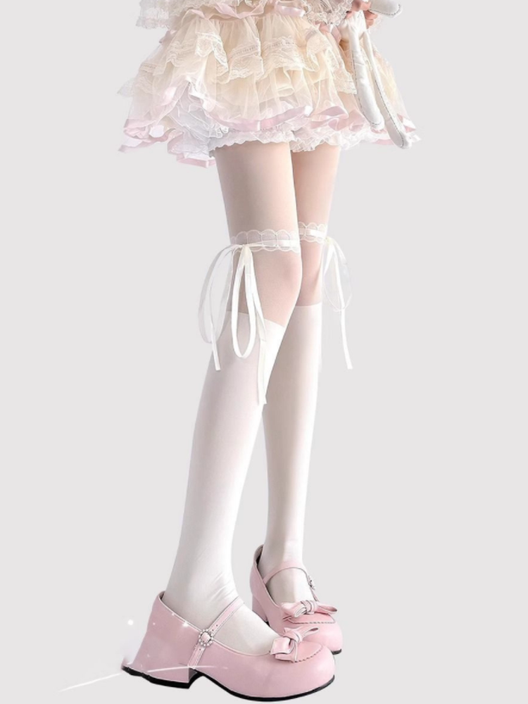 Fantasy Doll - Ribbon Bow - Tights with Upper-Thigh Ribbon Tie Details