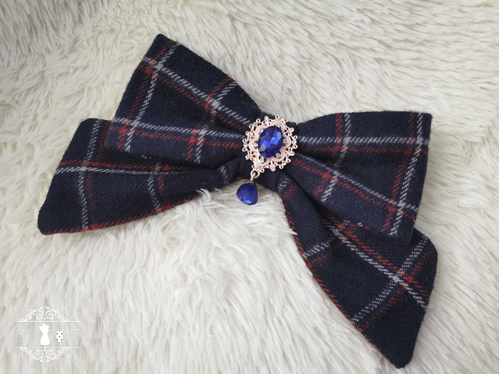 Miss point - Rose Silhouette - Lace Bow KC Lolita Accessories dark cyan plaid bow clips