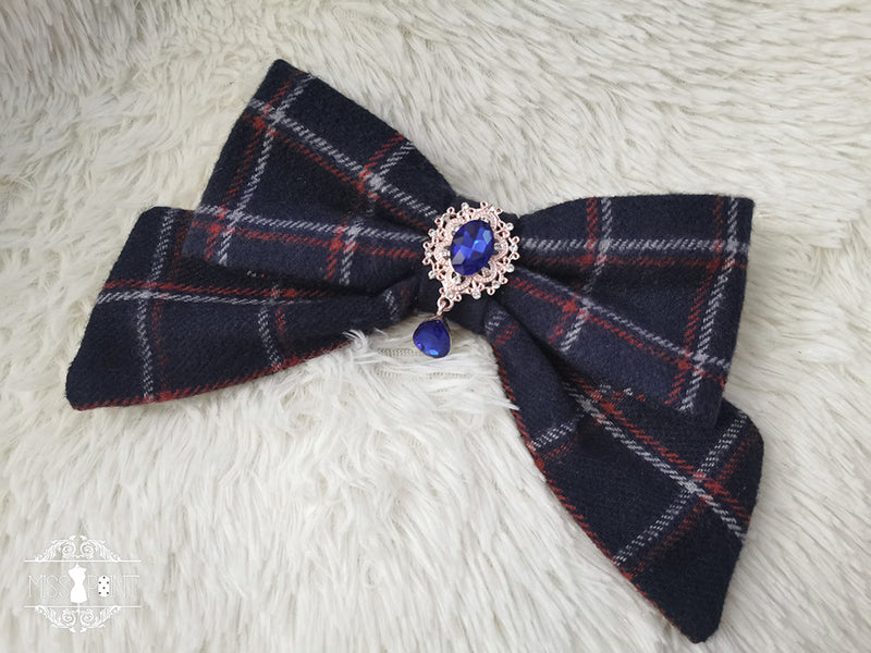 Miss point - Rose Silhouette - Lace Bow KC Lolita Accessories dark cyan plaid bow clips