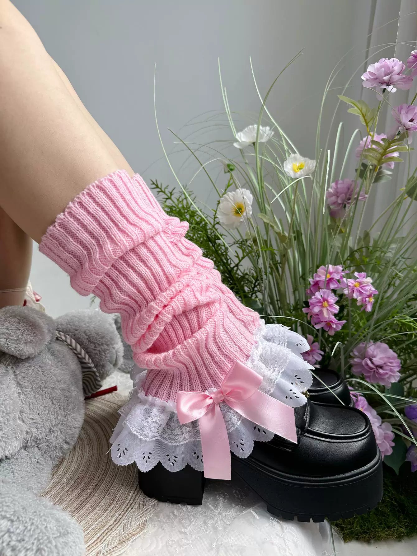 Fantasy Doll - Bow Ruffle - Sweet Lolita Leg Warmers with Lace and Bows