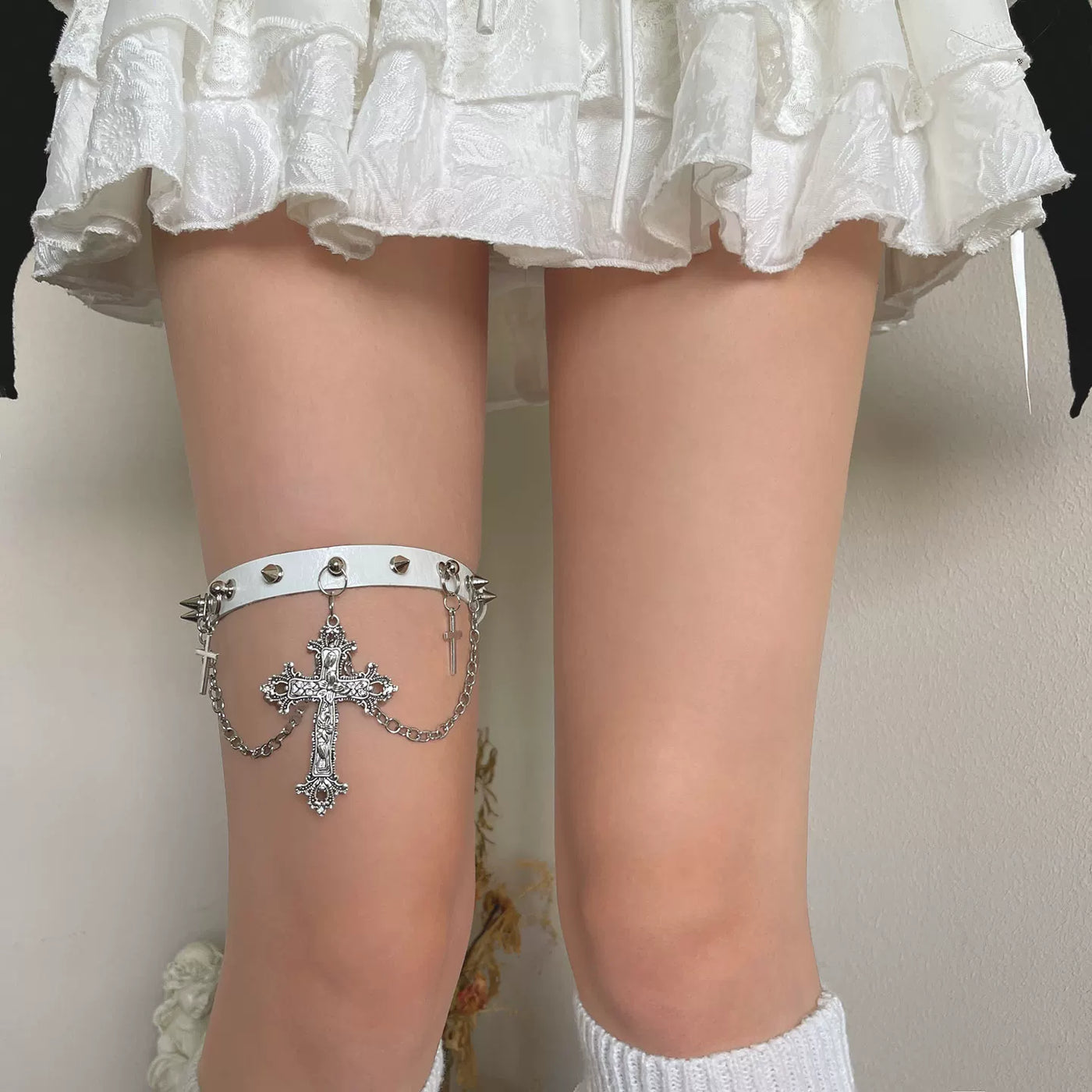 Sock Noble - Gothic Ruffle - Knit Sock Covers with Three-Tier Lace Ruffles