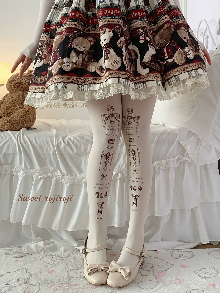 Roji Roji - Kawaii Lolita Pantyhose Velvet - Print Stockings Socks