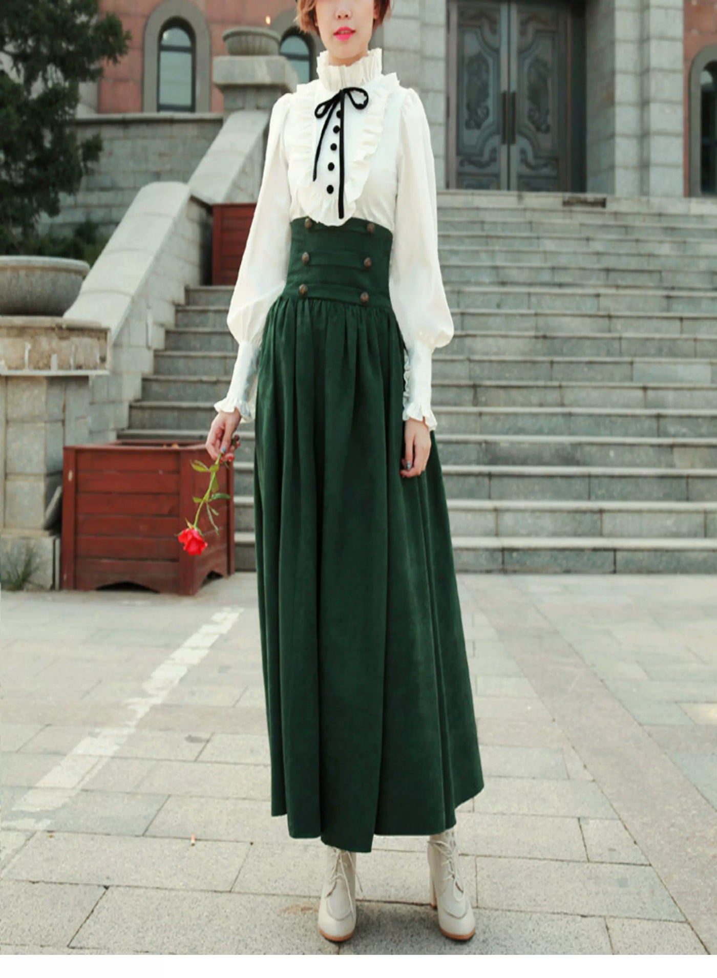 LACE GARDEN - Magic Academy - High-Waist Full Skirt Set with Ruffled Blouse