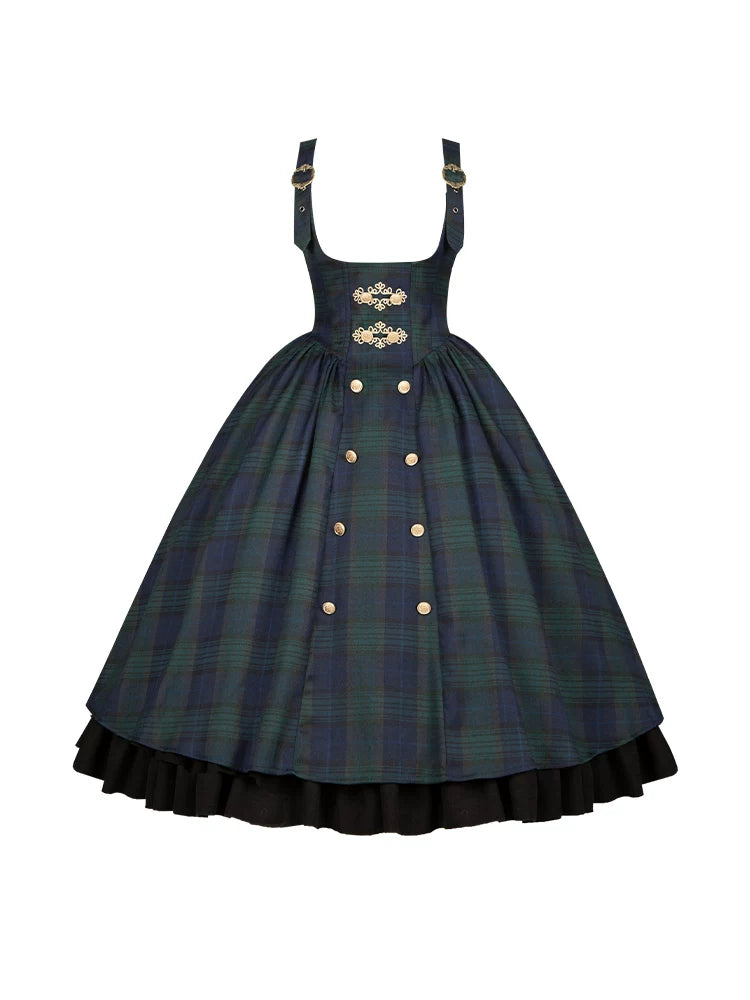 With PUJI - Berlin Souvenir - Plaid Preppy Style Lolita Bust Supporting JSK Outfit detail view 5
