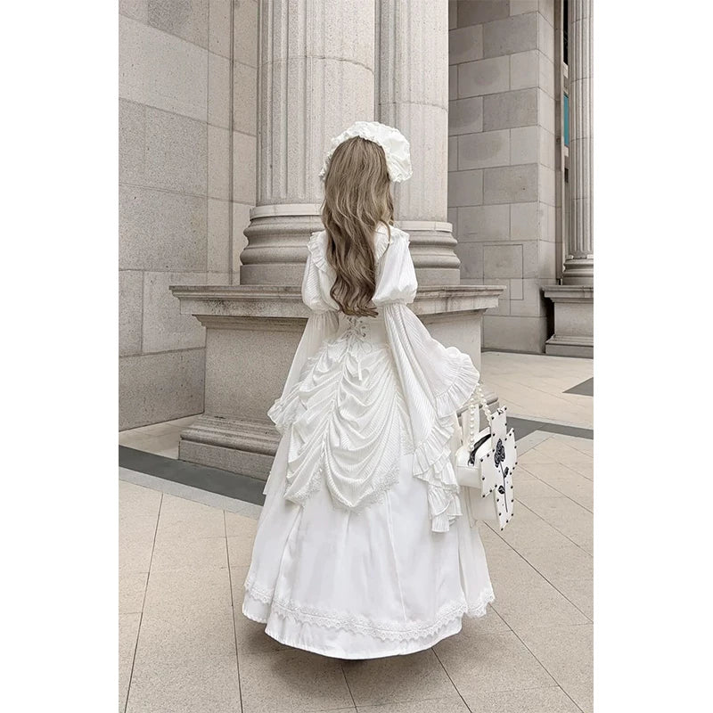 Creamy - Gothic Fishbone - White Blouse Set with Princess Sleeves
