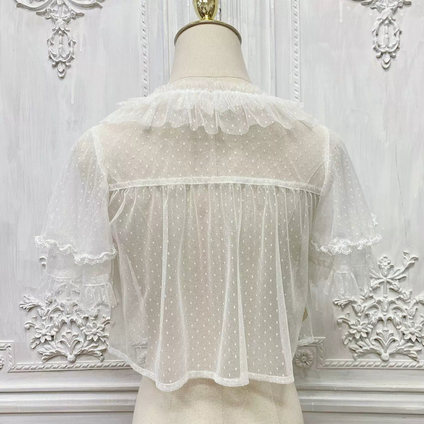 Sweetheart Dream Machine - Summer Song - Short-Sleeve Mesh Blouse with Ruffled Collar