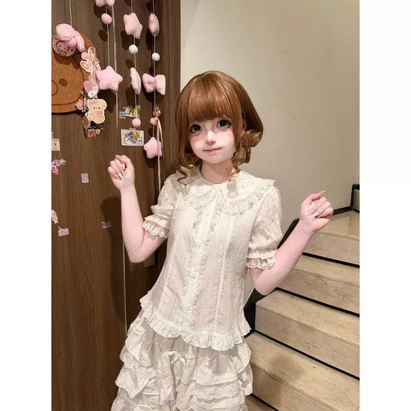 Sweetheart Dream Machine - Spring Dessert - Short-Sleeve Inner Blouse with Lace Trim