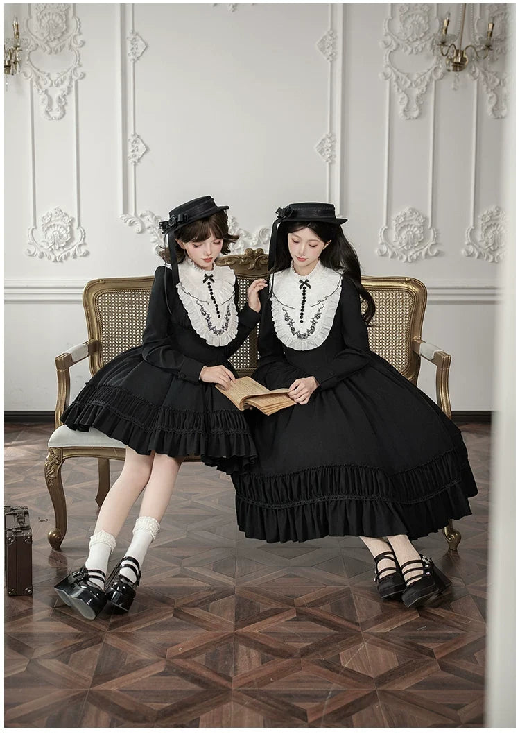 With PUJI - Audrey's Reply - Classic Lolita Square Neck OP, Detachable Embroidered Collar