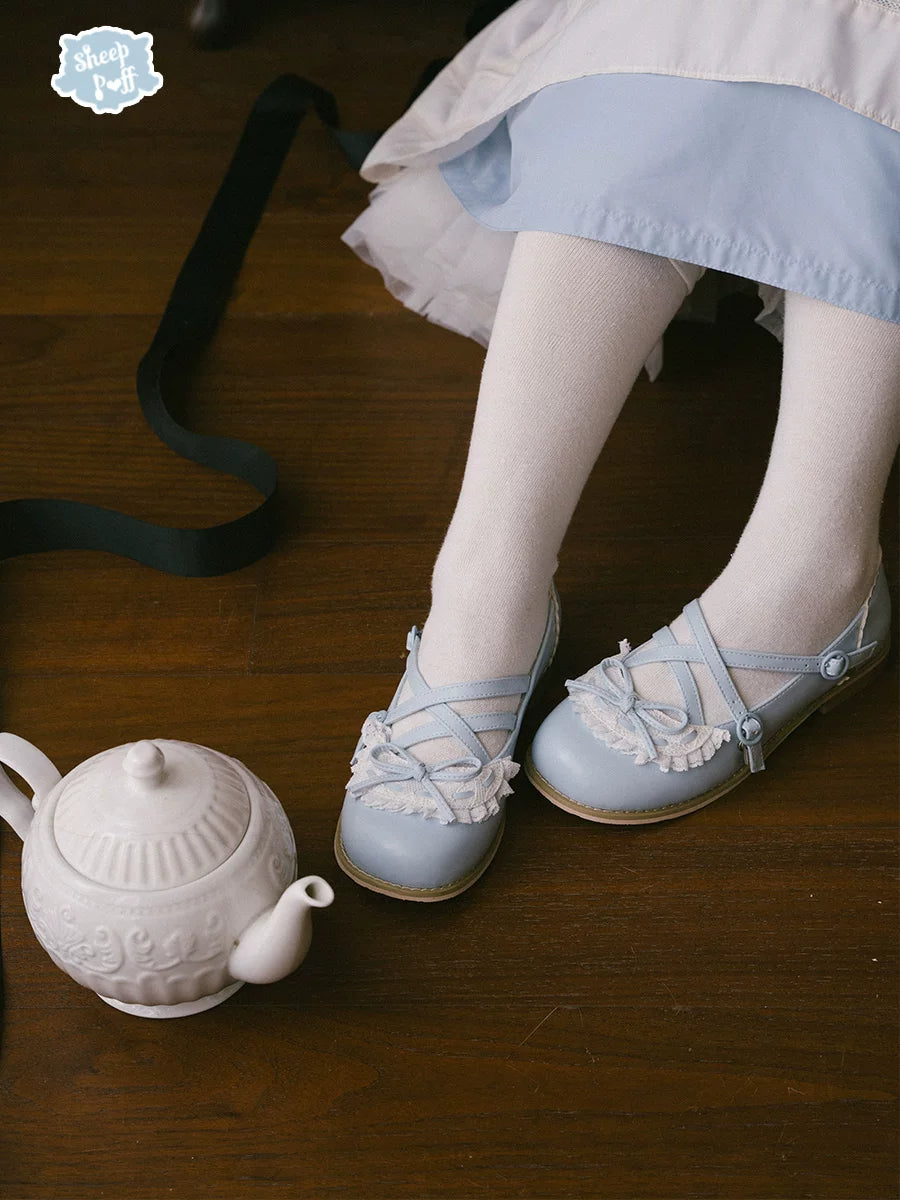 Sheep Puff Little Maid Low Heel Lolita Shoes with cute sheep puff design, black color, and elegant low heel for stylish footwear.