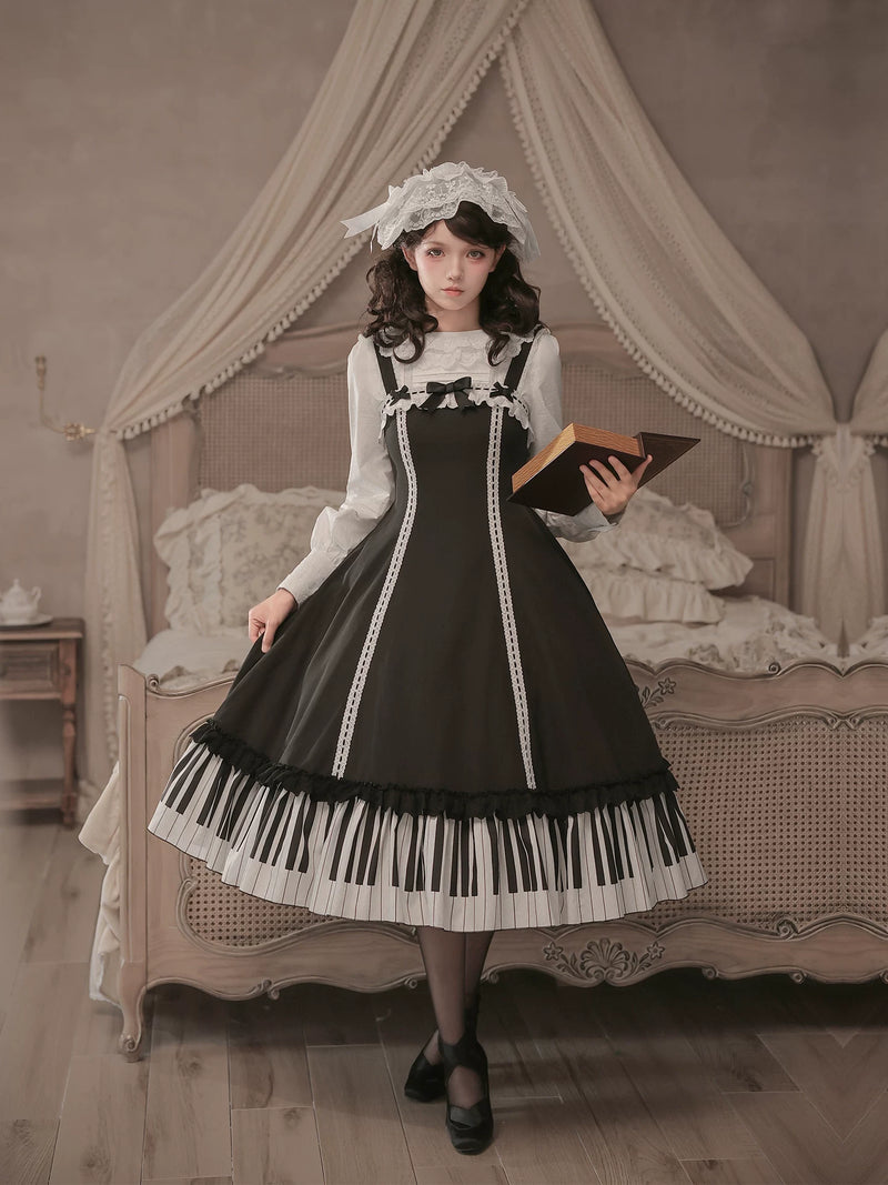 With PUJI - Solo Moments - Lolita JSK Dress, Print & Ruffle Trim detail view 3
