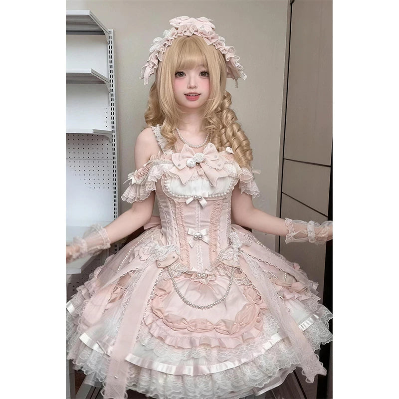 Creamy - Pink Ballet Princess - Pink JSK Dress Set with Long Train