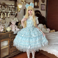 Hanguliang - Butterfly Heart - Bridal Sweet JSK Dress with Lace and Ribbon Trims - BlueJSK+Gift Box / S