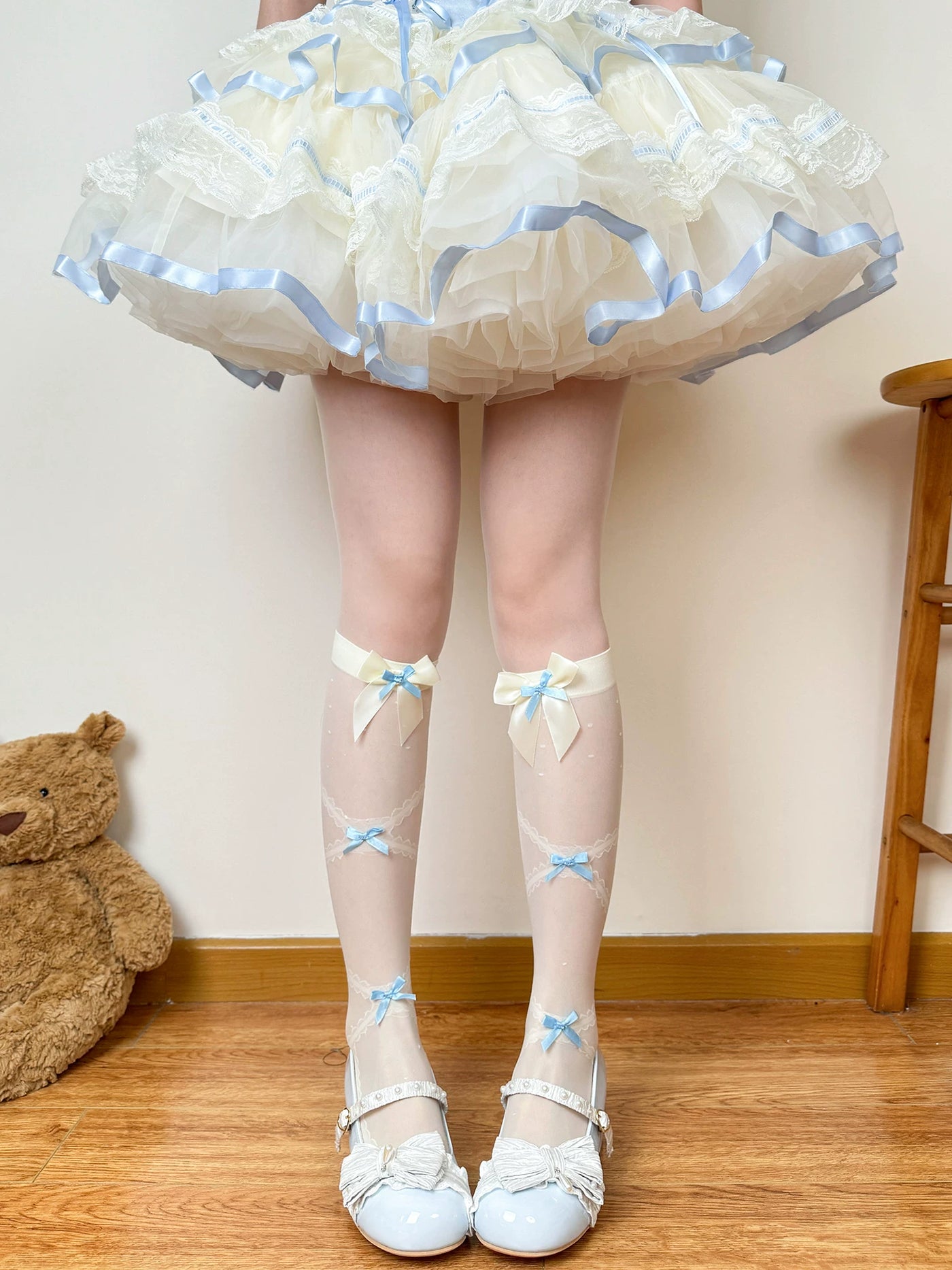 Chubby Bear Tales - Love Letter Ballet - Mid-Calf Socks with Lace and Bow Details