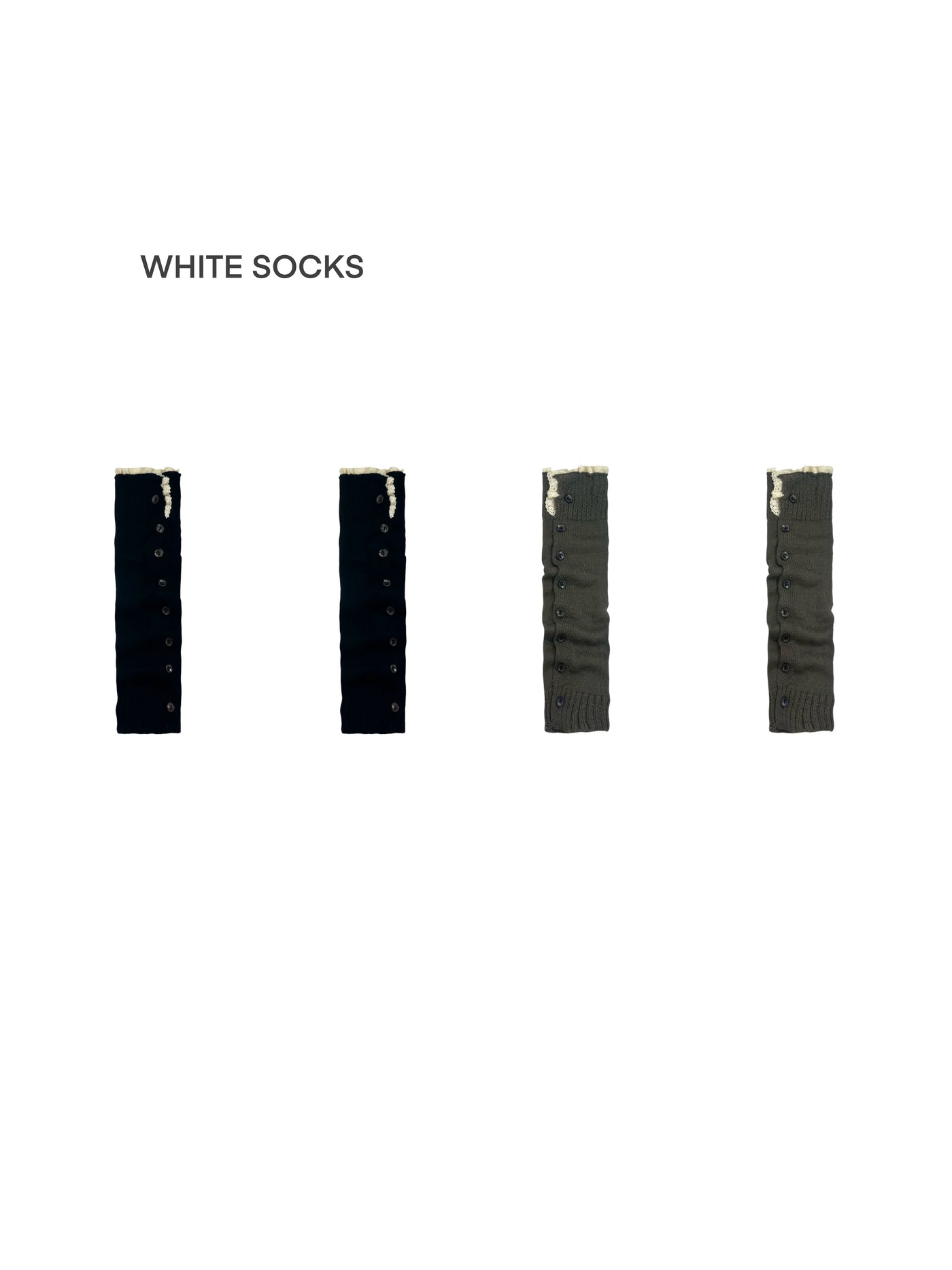 White Socks - Buttoned Scrunch Knit - Knit Leg Warmer Socks with Lace Trim and Buttons